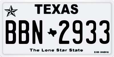 TX license plate BBN2933