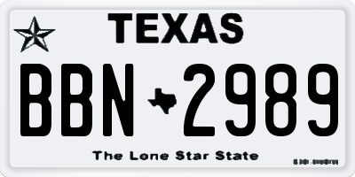 TX license plate BBN2989