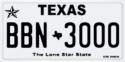 TX license plate BBN3000
