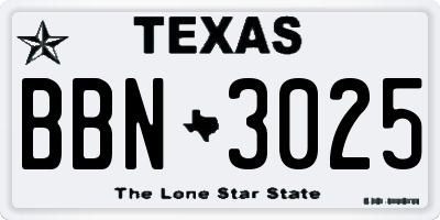 TX license plate BBN3025