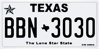 TX license plate BBN3030