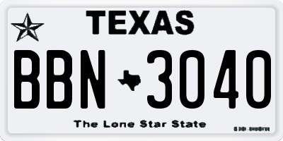 TX license plate BBN3040