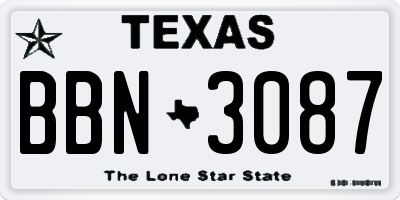 TX license plate BBN3087