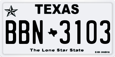 TX license plate BBN3103