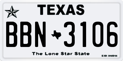 TX license plate BBN3106