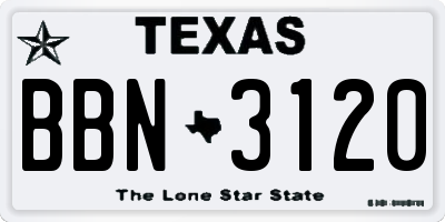 TX license plate BBN3120