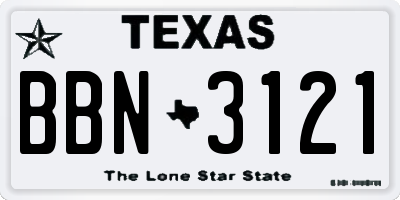 TX license plate BBN3121