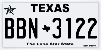 TX license plate BBN3122