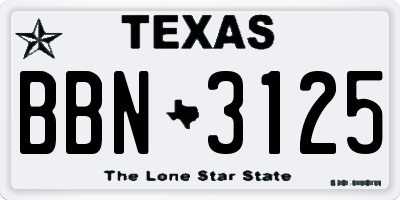 TX license plate BBN3125