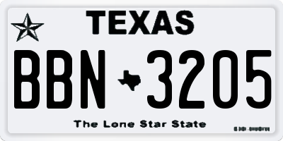 TX license plate BBN3205