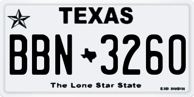 TX license plate BBN3260