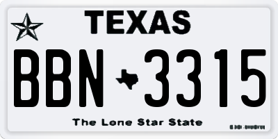 TX license plate BBN3315