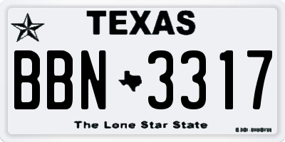 TX license plate BBN3317