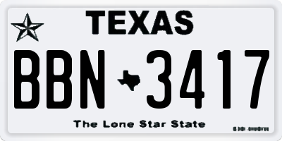 TX license plate BBN3417