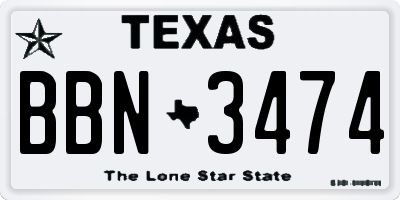 TX license plate BBN3474
