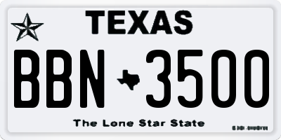 TX license plate BBN3500
