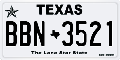 TX license plate BBN3521