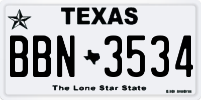 TX license plate BBN3534