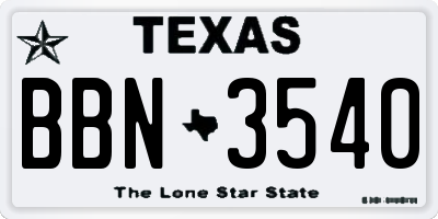 TX license plate BBN3540