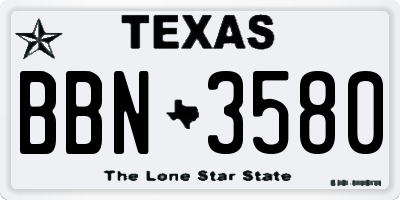 TX license plate BBN3580