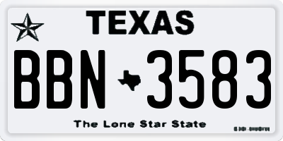 TX license plate BBN3583
