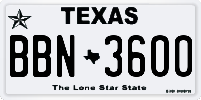 TX license plate BBN3600