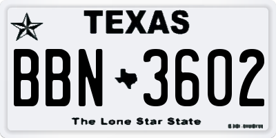 TX license plate BBN3602