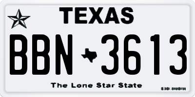 TX license plate BBN3613