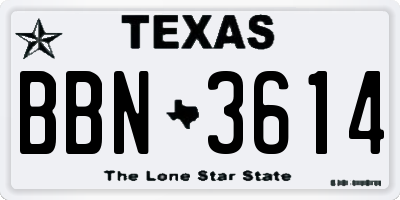 TX license plate BBN3614