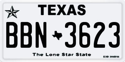 TX license plate BBN3623