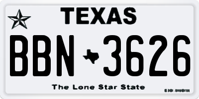 TX license plate BBN3626