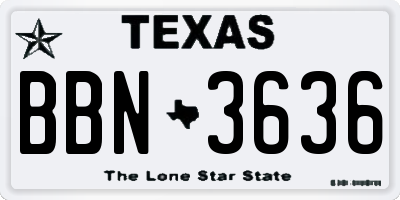 TX license plate BBN3636
