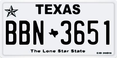 TX license plate BBN3651