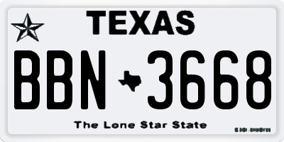 TX license plate BBN3668