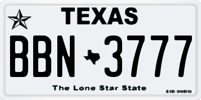 TX license plate BBN3777