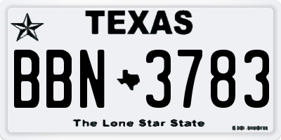 TX license plate BBN3783