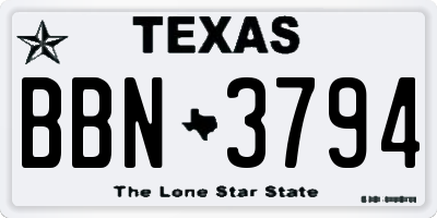 TX license plate BBN3794