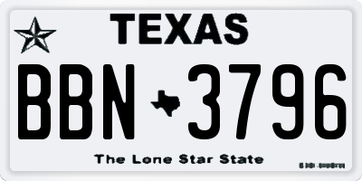 TX license plate BBN3796