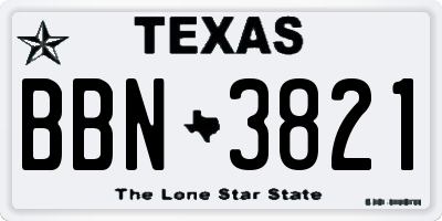 TX license plate BBN3821