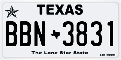 TX license plate BBN3831