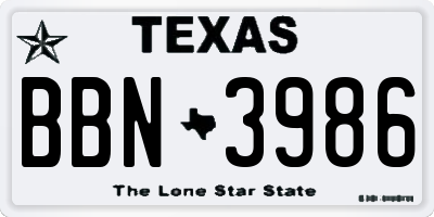 TX license plate BBN3986