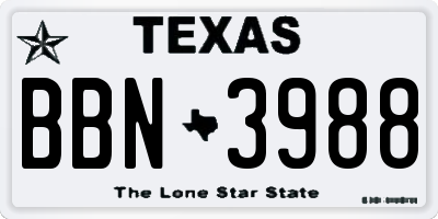 TX license plate BBN3988