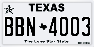 TX license plate BBN4003