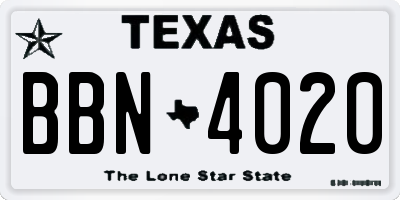 TX license plate BBN4020