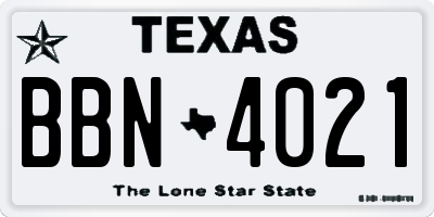 TX license plate BBN4021