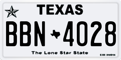 TX license plate BBN4028