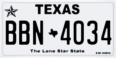 TX license plate BBN4034