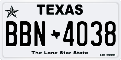 TX license plate BBN4038