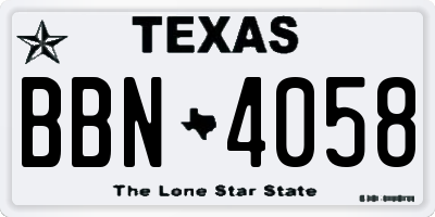 TX license plate BBN4058