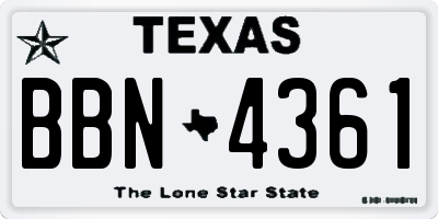 TX license plate BBN4361
